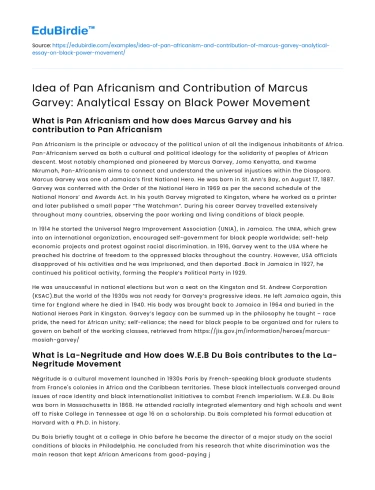 Pan Africanism and Marcus Garvey’s Role in Black Power Movement