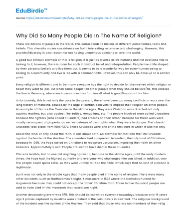 Why Did So Many People Die In The Name Of Religion?
