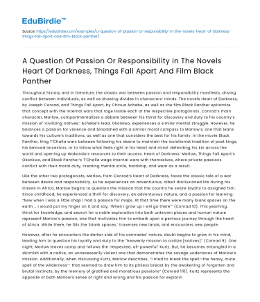 Passion vs Responsibility in Heart of Darkness and Other Works