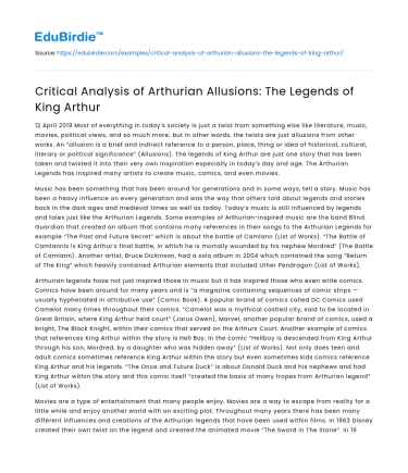 Critical Analysis of Arthurian Allusions: The Legends of King Arthur