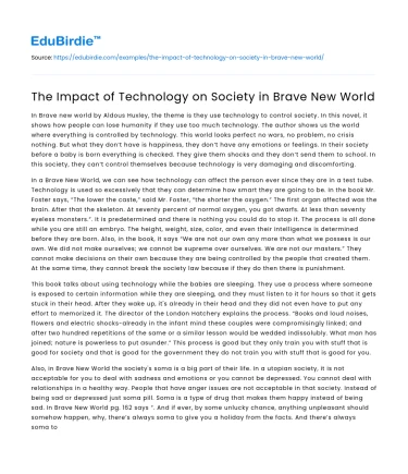 The Impact of Technology on Society in Brave New World