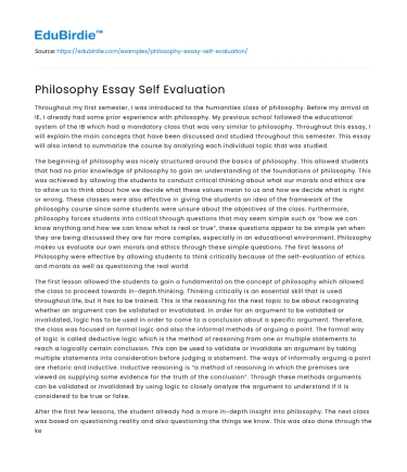 Philosophy Essay Self Evaluation