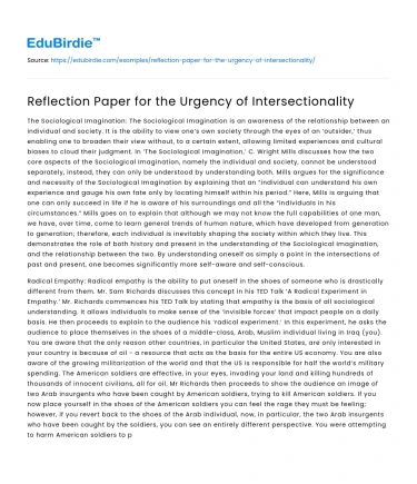 Reflection Paper for the Urgency of Intersectionality