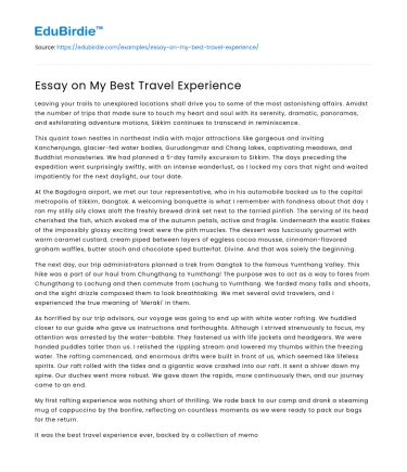 Essay on My Best Travel Experience