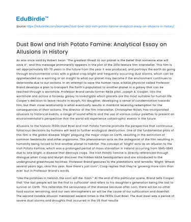Allusions in History: Dust Bowl & Irish Potato Famine