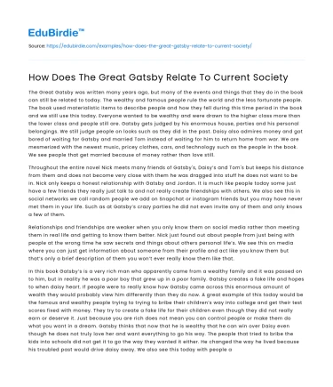How Does The Great Gatsby Relate To Current Society