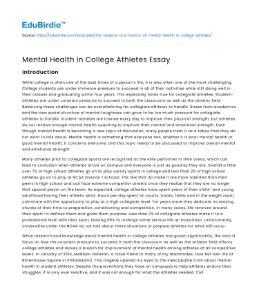 Mental Health in College Athletes Essay