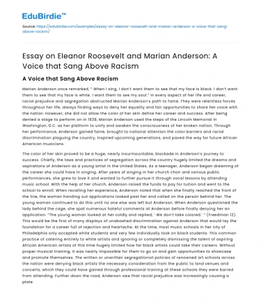 Eleanor Roosevelt & Marian Anderson: Voices Over Racism