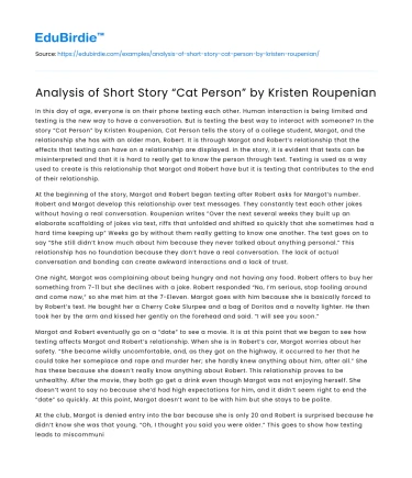 Analysis of Short Story “Cat Person” by Kristen Roupenian