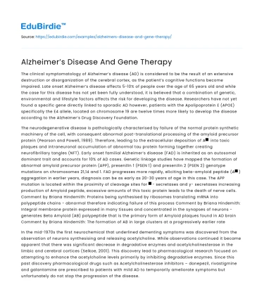 Alzheimer’s Disease And Gene Therapy