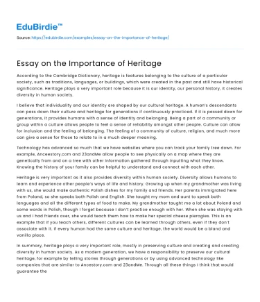 Essay on the Importance of Heritage