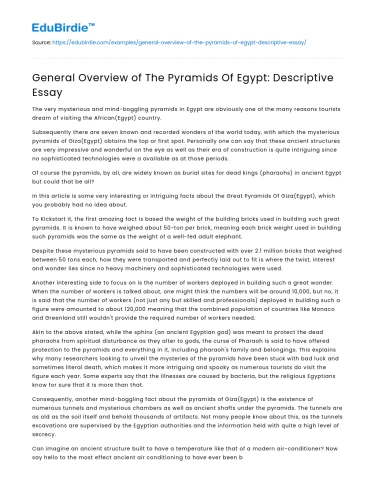 General Overview of The Pyramids Of Egypt: Descriptive Essay
