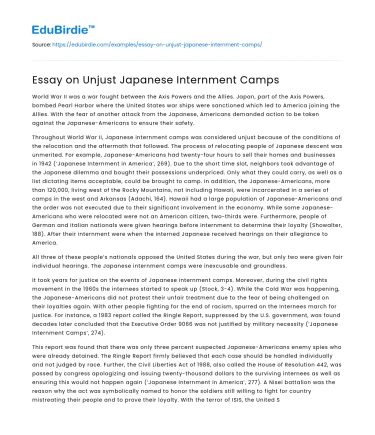 Essay on Unjust Japanese Internment Camps