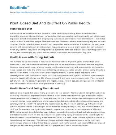 Plant-Based Diet And Its Effect On Public Health