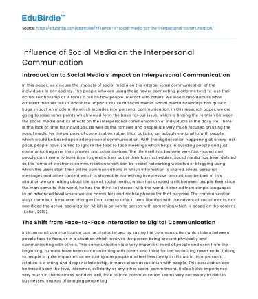 Influence of Social Media on the Interpersonal Communication
