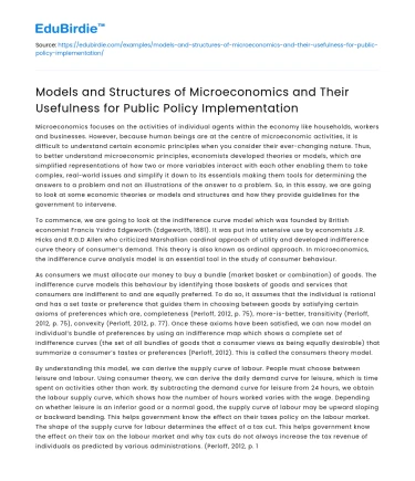 Microeconomic Models for Public Policy: Structures & Usefulness
