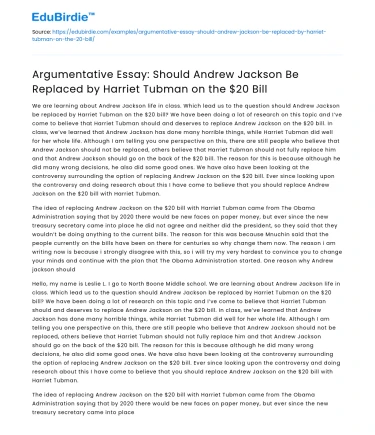 Should Harriet Tubman Replace Andrew Jackson on $20 Bill?