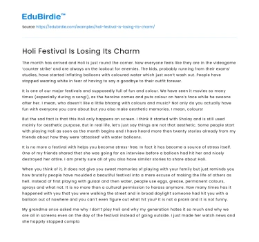 Holi Festival Is Losing Its Charm