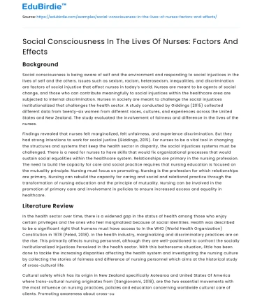 Social Consciousness In The Lives Of Nurses: Factors And Effects
