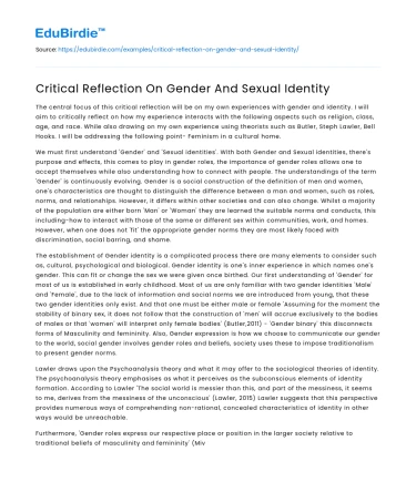 Critical Reflection On Gender And Sexual Identity