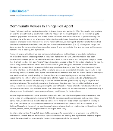 Community Values In Things Fall Apart