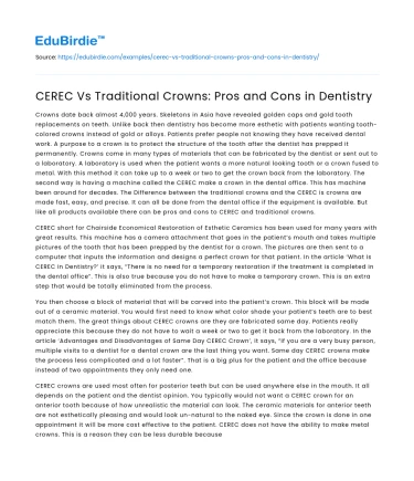 CEREC Vs Traditional Crowns: Pros and Cons in Dentistry