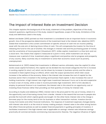 The Impact of Interest Rate on Investment Decision