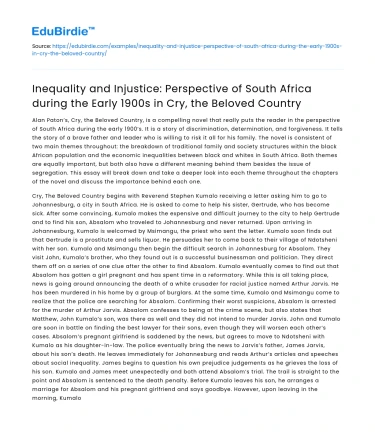 Inequality and Injustice in South Africa: Cry, the Beloved Country