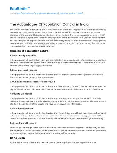 The Advantages Of Population Control in India