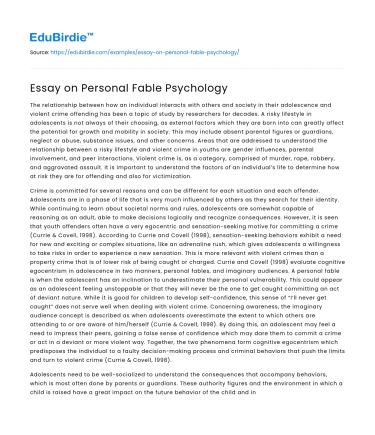 Essay on Personal Fable Psychology