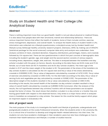 Study on Student Health and Their College Life: Analytical Essay