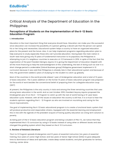 The Philippine Educational Framework