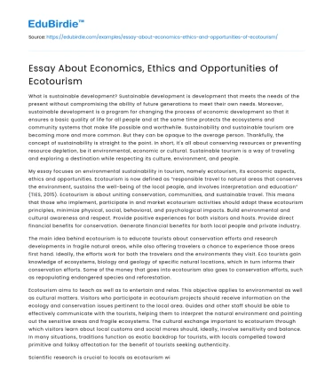 Essay About Economics, Ethics and Opportunities of Ecotourism