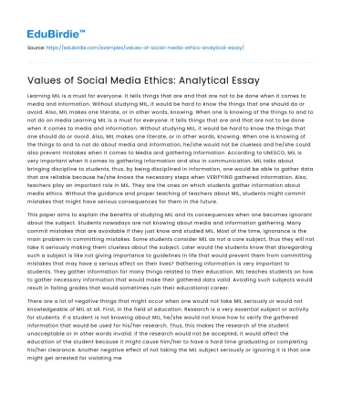 Ethical Values in Social Media Practices