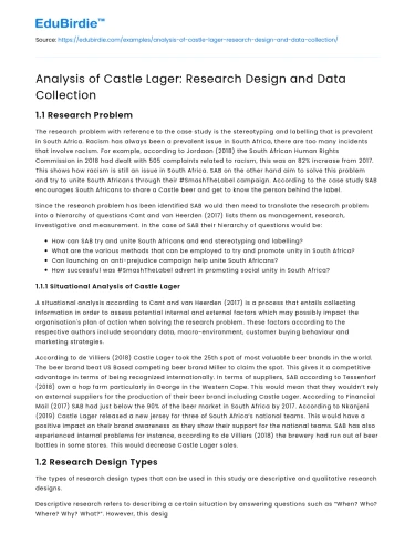 Analysis of Castle Lager: Research Design and Data Collection