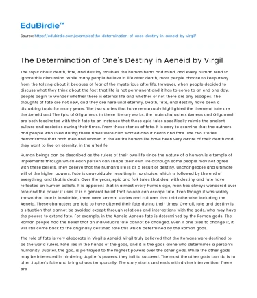 The Determination of One’s Destiny in Aeneid by Virgil