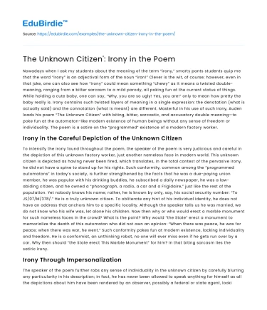 The Unknown Citizen’: Irony in the Poem