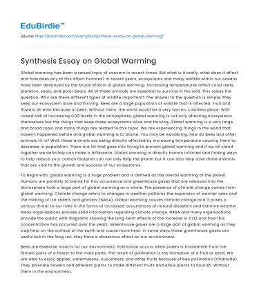 Synthesis Essay on Global Warming