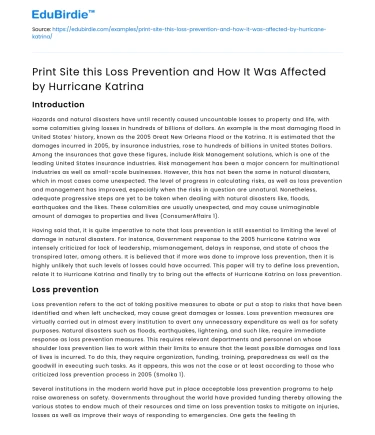 Impact of Hurricane Katrina on Loss Prevention at Print Site