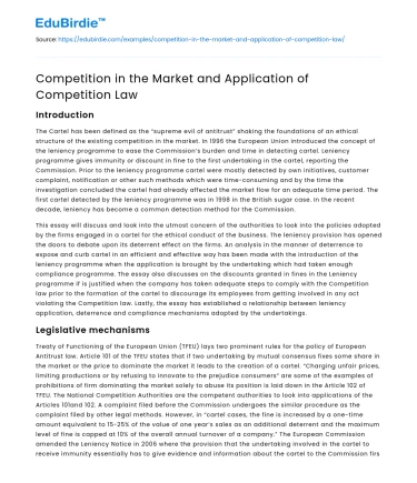 Competition in the Market and Application of Competition Law