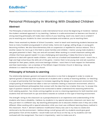 Developing a Personal Philosophy for Engaging with Disabled Children