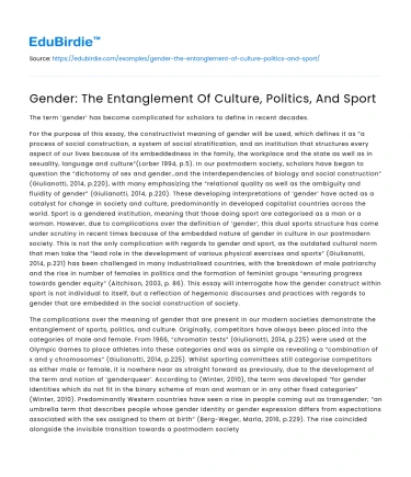 Gender: The Entanglement Of Culture, Politics, And Sport
