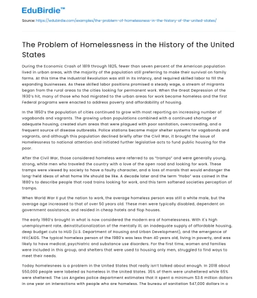 The Problem of Homelessness in the History of the United States