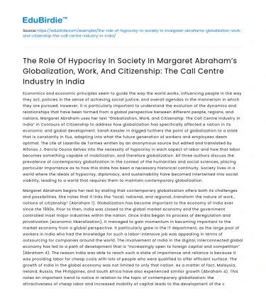 Hypocrisy in Society: Call Centre Industry in India