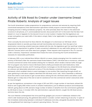 Legal Issues Analysis of Silk Road Creator, Dread Pirate Roberts