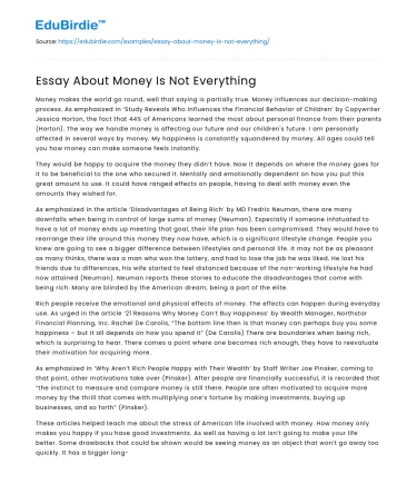 Essay About Money Is Not Everything