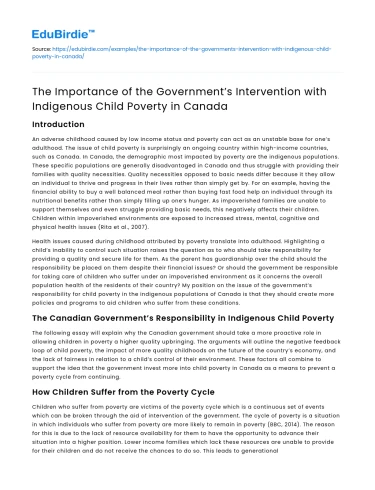 Government Intervention in Indigenous Child Poverty in Canada