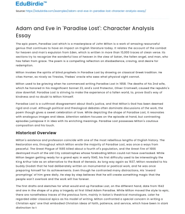 Adam and Eve in ‘Paradise Lost’: Character Analysis Essay