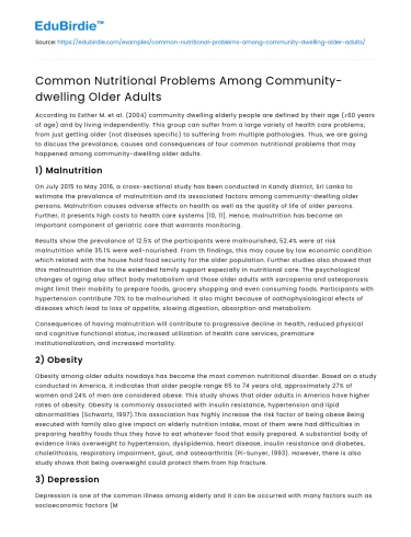 Nutritional Challenges in Aging Populations