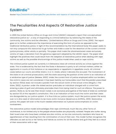 The Peculiarities And Aspects Of Restorative Justice System